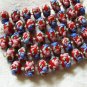 Lampwork Glass Rondelle Beads Red With Pink, Blue Flower 15mm, 8 beads