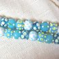 Lampwork Glass Rondelle Bead Mix. Aqua and White 13mm, 8 Handmade beads