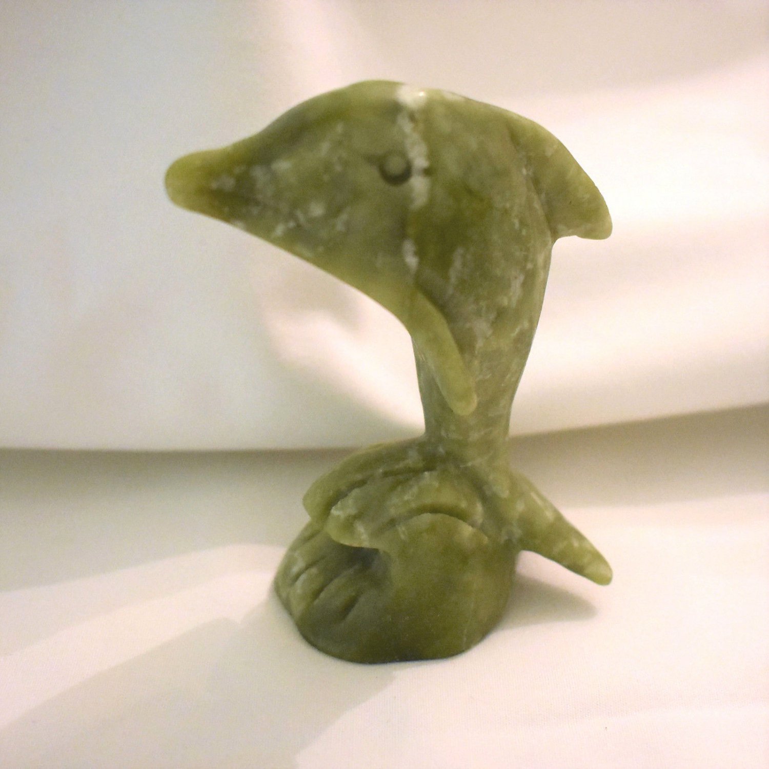 Hand Carved Green Jadeite Dolphin, Hand Crafted, 4 Inches High