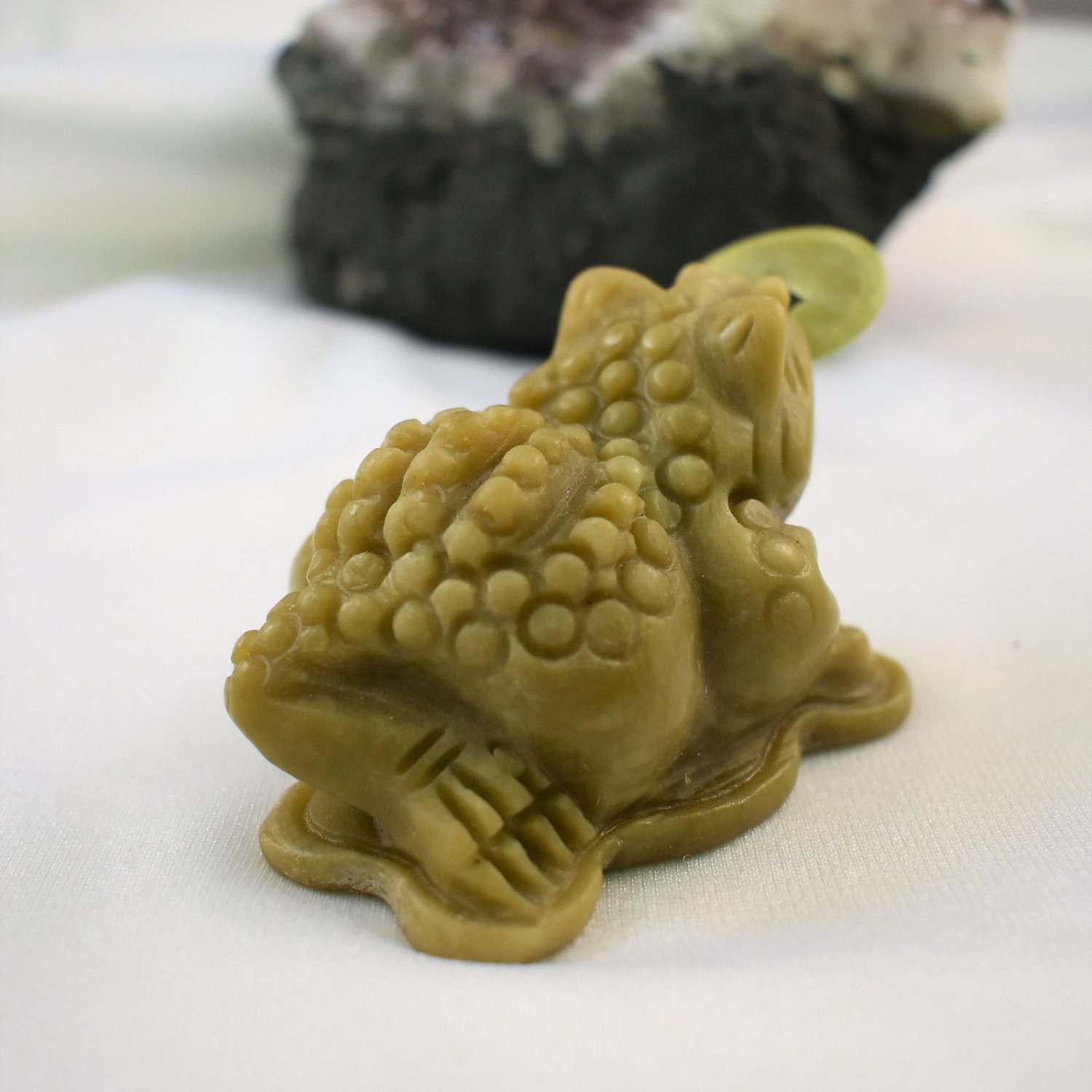 Jadeite Jade Money Frog With Coin, Hand Crafted, 3 Inches Carved