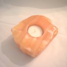 Natural Orange Calcite Tea Lite Candle Holder, Handcrafted 4-1/4 Inch