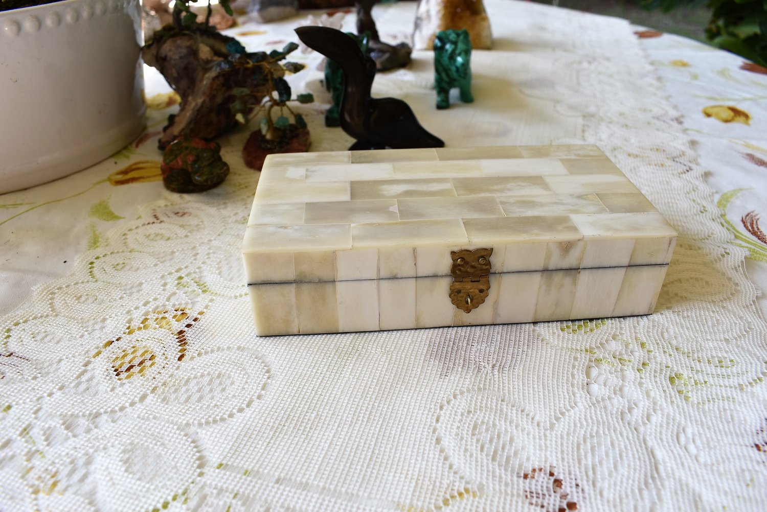 Handmade White Camel Bone Jewelry, Trinket Box 6-1/4 Inch