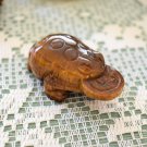 Carved Tigers Eye Money Frog with coin, Hand Crafted, 2 Inches