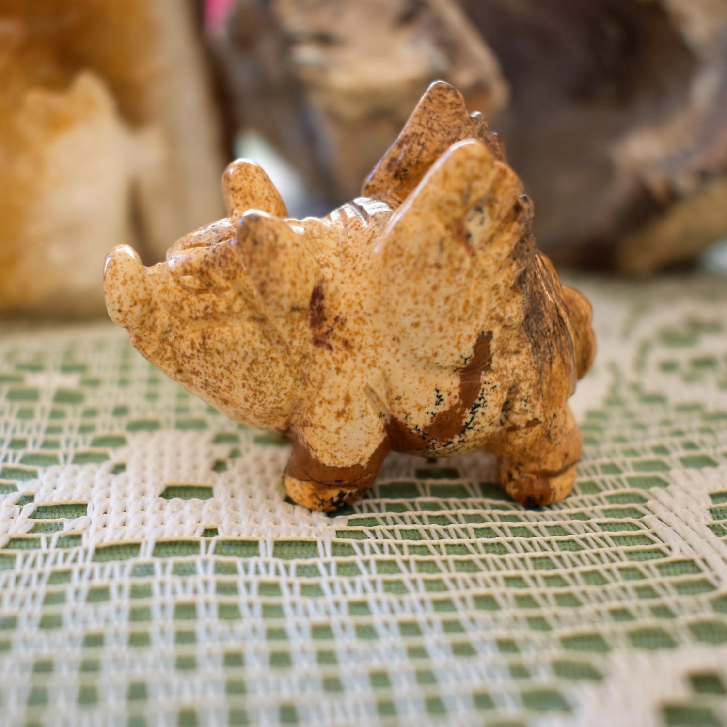 Carved Picture Jasper Flying Pig, Hand Crafted, 2 Inches