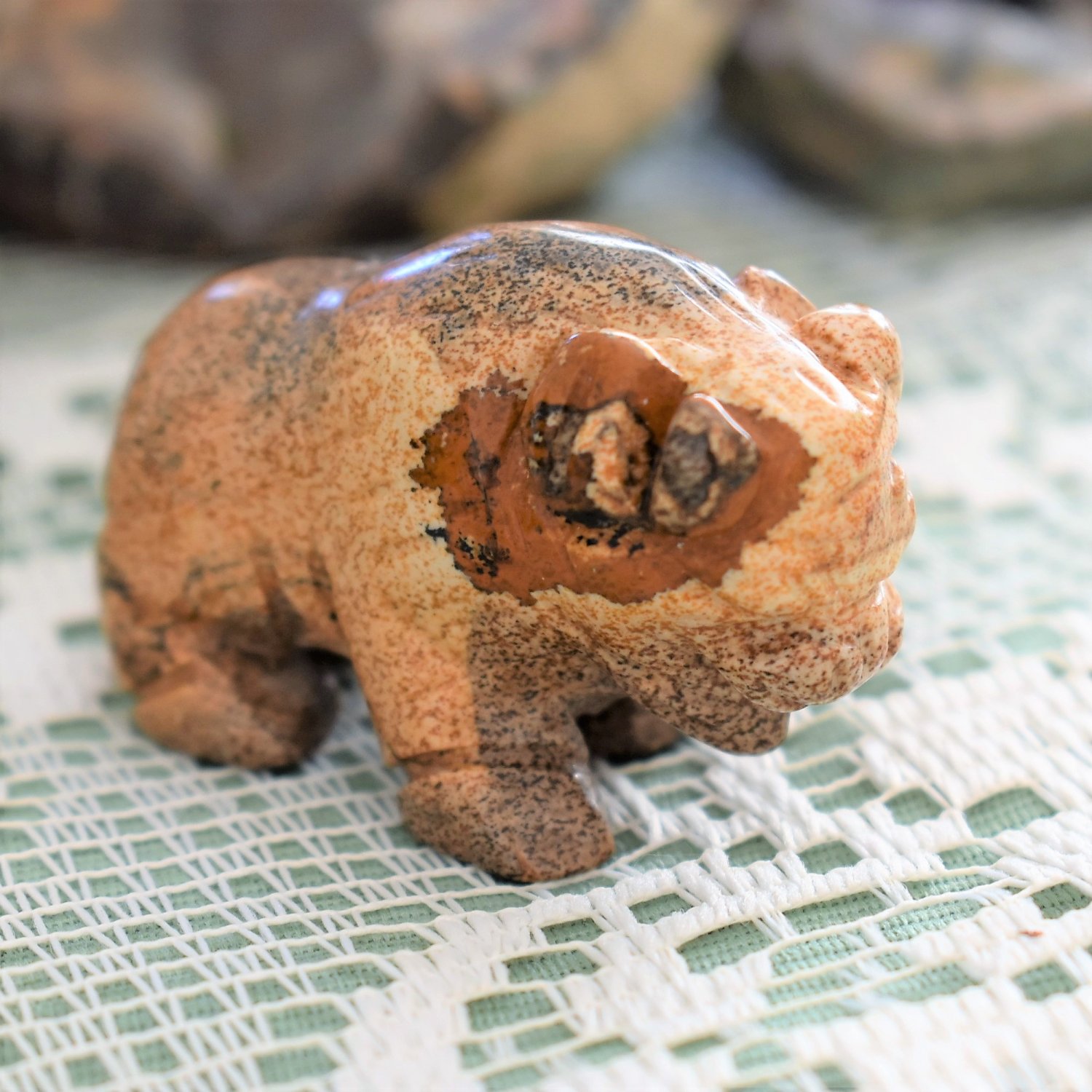Carved Picture Jasper Buffalo, Hand Crafted, 2.5 Inches