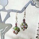 Light Green Lampwork Glass Flower Earrings, Purple, Sterling Silver