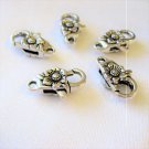 Large Lead Free Pewter Lobster Claw Clasp with Flower, Pack of 5, 25mm