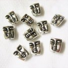 Pewter Face Mask Beads, 2 Sided, 12mm x 10mm, 1 pack, 10 beads, Antique Finish