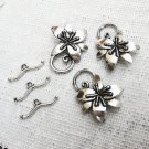 Pewter Flower Necklace Toggle Clasp, 30mm, 3 Sets Antique Finish