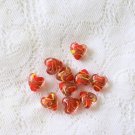 Lampwork Glass Hearts, Red Core With Yellow, Gold, 10 beads 15mm