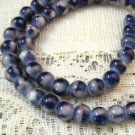 Blue Grey Beige Fiber Optic Cats Eye Beads, 8mm, 1 strand, 8 inches, 28 beads