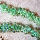 Glass Flower Beads Clear with Green Core, White Flecks 12mm, 9 pc. AB Finish
