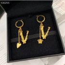 Goddess head dangle V heart chain earrings