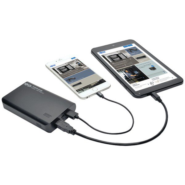 TRIPP LITE UPB-10K0-2U Portable Dual-Port Mobile Power Bank USB Battery Charger with LED Flashlight 