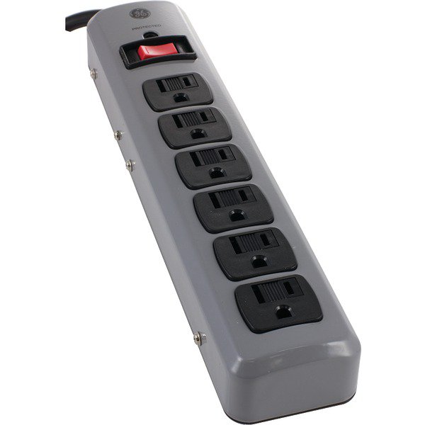 GE 14622 6Outlet Metal Casing Surge Protector, 8ft Cord