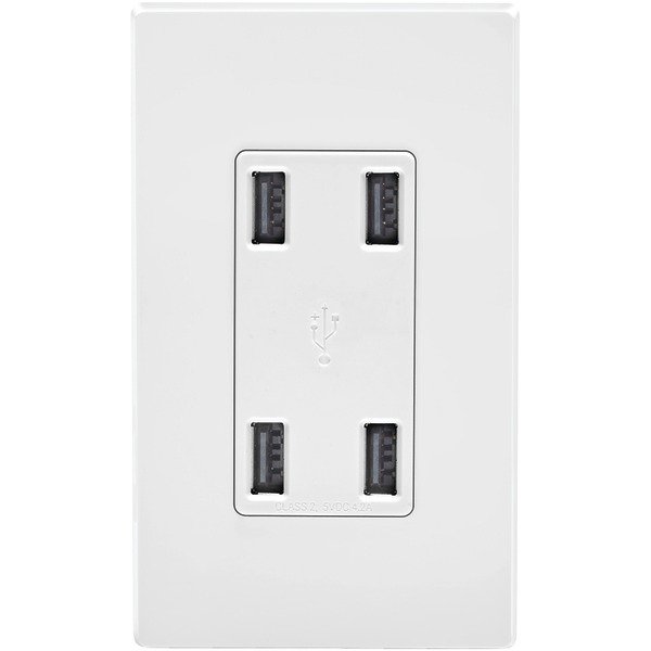 Leviton Usb4p W 4 Port 42 Amp Usb Charger Wall Plate White 0608