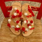 Handmade Ladies Delta Sigma Letters Greek Leather Pom Sandals Friendship Bracelets Boho Gladiator