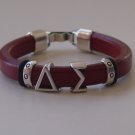 Delta Sigma Greek Sliding Letters Leather Handmade Ladies Bracelet Silver Tone Initials Alpha Theta