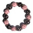 Handpainted Trendy Pink & Brown Dots Adult Stretch Bracelet