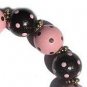 Handpainted Trendy Pink & Brown Dots Adult Stretch Bracelet