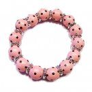 Handpainted Chocolate & Pink Polka Dot Adult Stretch Bracelet