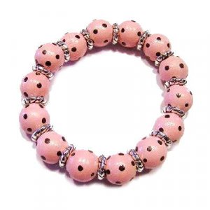 Handpainted Chocolate & Pink Polka Dot Adult Stretch Bracelet