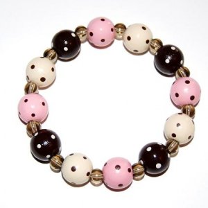 Handpainted Pink Cream & Brown Adult Stretch Bracelet