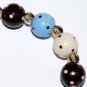 Handpainted Blue Cream & Brown Adult Stretch Bracelet