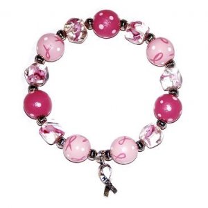Handpainted Pink Ribbon Breast Cancer Awareness Adult Stretch Bracelet