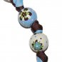 Handpainted Retro Brown & Blue Flower Keychain