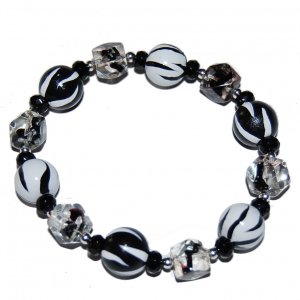 Handpainted Zebra Adult Stretch Bracelet Black and White Combo