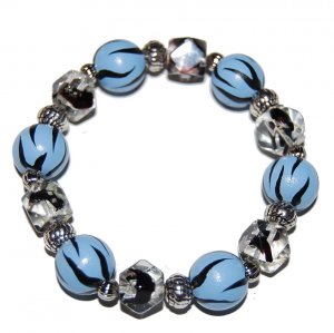 Handpainted Animal Print Blue Zebra Adult Stretch Bracelet