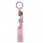 Handpainted Retro Brown & Pink Flower Grosgrain Ribbon Keychain