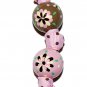 Handpainted Retro Brown & Pink Flower Grosgrain Ribbon Keychain