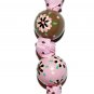 Handpainted Retro Brown & Pink Flower Grosgrain Ribbon Keychain