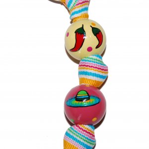 Fiesta Party Hand Painted Keychain (striped ribbon)