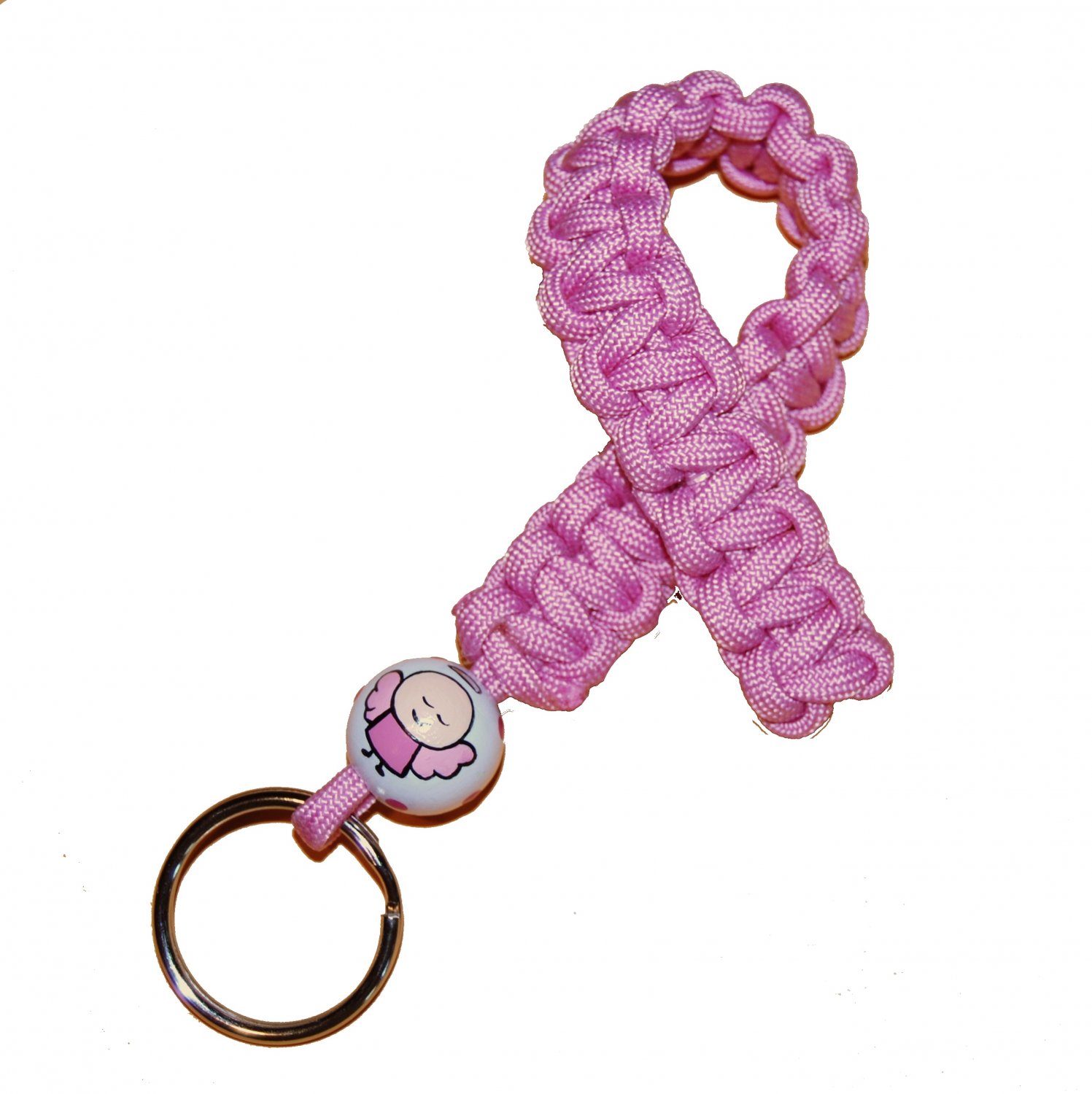 Hand-Painted Pink Angel Awareness Paracord Keychain