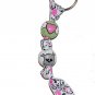 Pink Heart and Skulls Handpainted Grosgrain Keychain