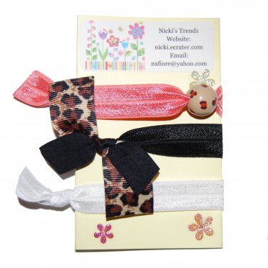 Handpainted Leopard Print Foldover Elastic FOE Hair Tie Bracelets - Set of 3
