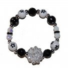 Handpainted Flowers "Clear Sparkle" Black & White Adult Stretch Bracelet