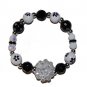 Handpainted Flowers "Clear Sparkle" Black & White Adult Stretch Bracelet