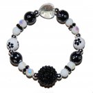 Handpainted Flowers "Midnight Sparkle" Black & White Adult Stretch Bracelet
