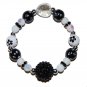 Handpainted Flowers "Midnight Sparkle" Black & White Adult Stretch Bracelet