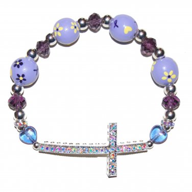 Hand-Painted Sideways Cross Pancreatic Cancer Awareness Stretch Bracelet