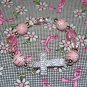 Hand-Painted Sideways Cross Pink Flowers Stretch Bracelet
