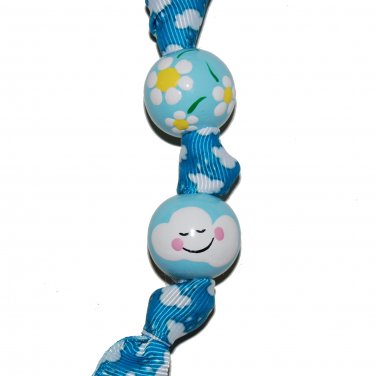 Handpainted Smiling Clouds & Flowers Blue Teacher Keychain