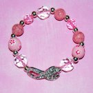 Hand-Painted Sideways Pink Cancer Awareness rhinestone ribbon  Stretch Bracelet