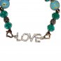 Hand-Painted Sideways Teal "Love" Rhinestone Stretch Bracelet