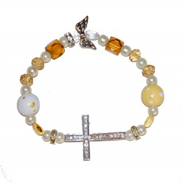 Hand-Painted Sideways Cross Childhood Cancer Awareness Stretch Bracelet