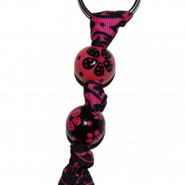 Handpainted Hot Pink Flower Grosgrain Ribbon Keychain